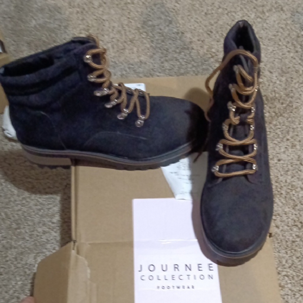 Journee Collection Black Lace-Up Boots